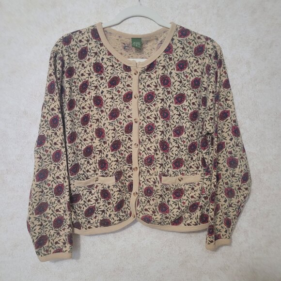 Vintage Blue Red Flowers Cardigan Sweater Outback Red The Limited Size M 1980's - Picture 10 of 15
